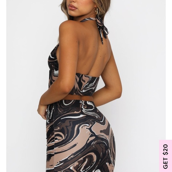 White Fox Next Level Brown Skirt Crop top set - Picture 2 of 5